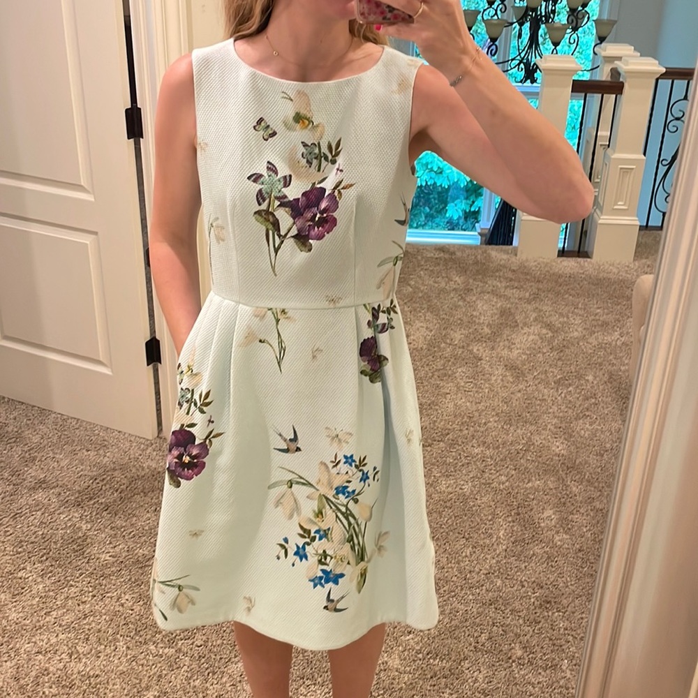 TED BAKER LOOLINA SPRING MEADOW WOVEN SKATER DRESS IN BLUE in Ted size 2 (US 6)